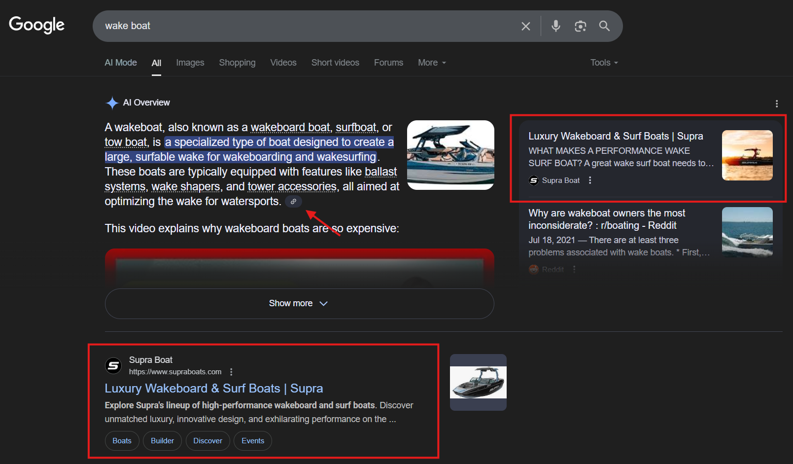 AI search result placement